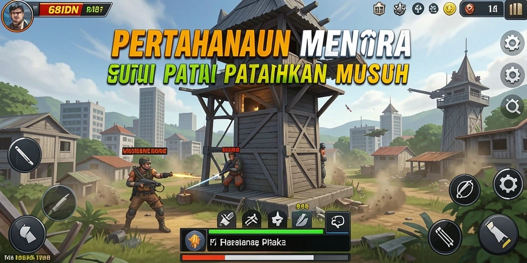Tangkapan layar menunjukkan gameplay mendebarkan 68IDN dalam aksi strategis Tower Defense.