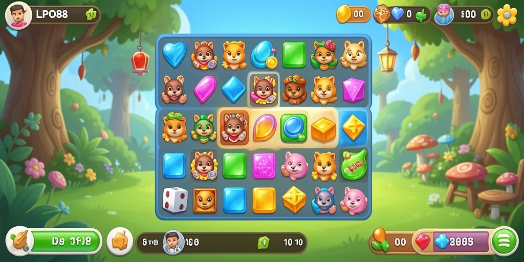 Tampilan gameplay seru LPO88 dalam dunia match-3 yang penuh warna.