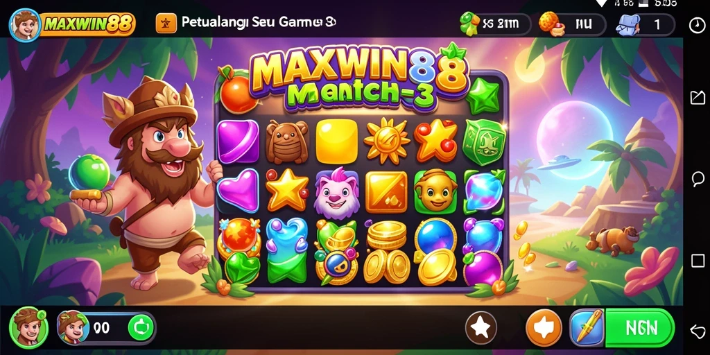 Tampilan gameplay Match-3 yang seru dan penuh warna.