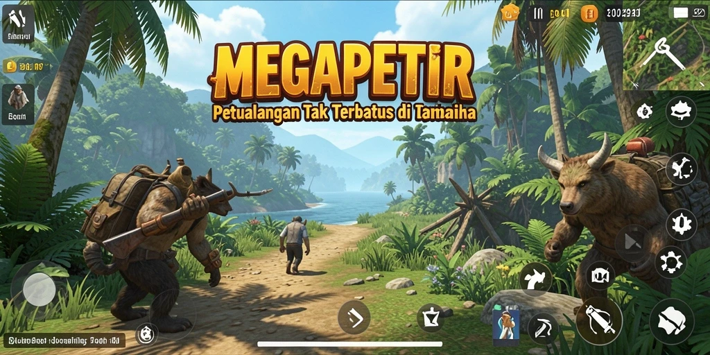 Screenshot utama MEGAPETIR menampilkan luasnya dunia terbuka yang menarik.