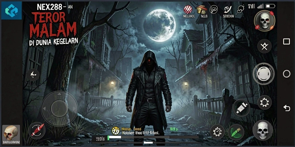 Tangkapan layar utama dari NEX288 yang menunjukkan suasana gameplay yang menyeramkan.