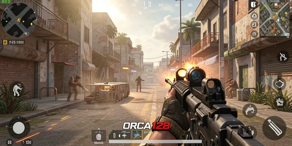 Gameplay ORCA128 yang seru dengan aksi menegangkan.