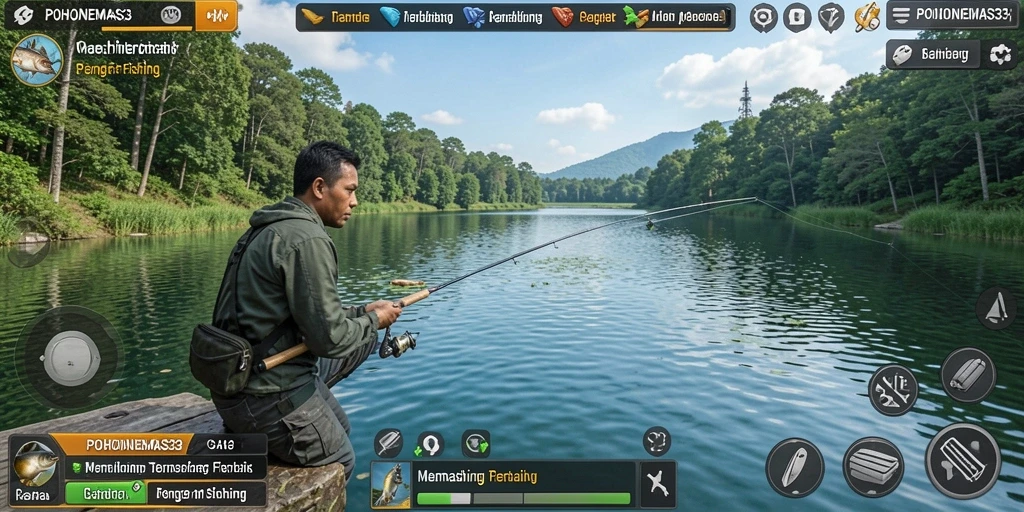 Tampilan gameplay menarik POHONEMAS33 saat menangkap ikan.