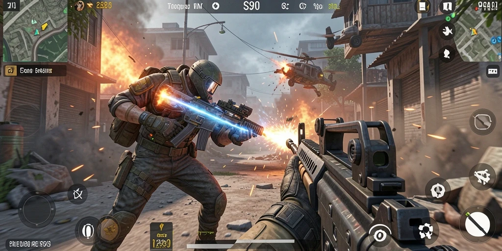 Screenshot dari gameplay S80 dengan aksi menembak yang mendebarkan.